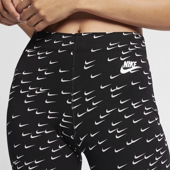 Nike Pants - NIKE Womens Small Black and White Swoosh All Over Leggings